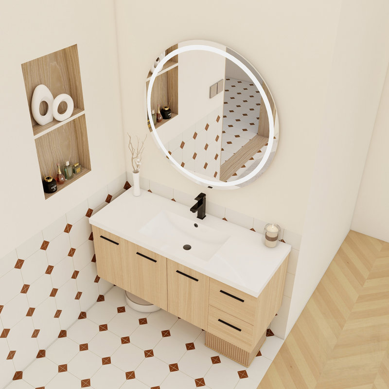 Meuble-lavabo flottant avec lavabo en gel, armoire modulaire 3 pièces pour des aménagements flexibles et une utilisation durable