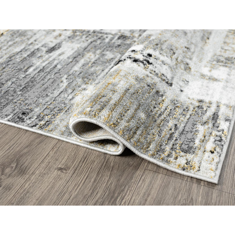 Tapis blanc / or à motif abstrait Nason Collection, Rectangle 5 pi 2 po x 7 pi 5 po