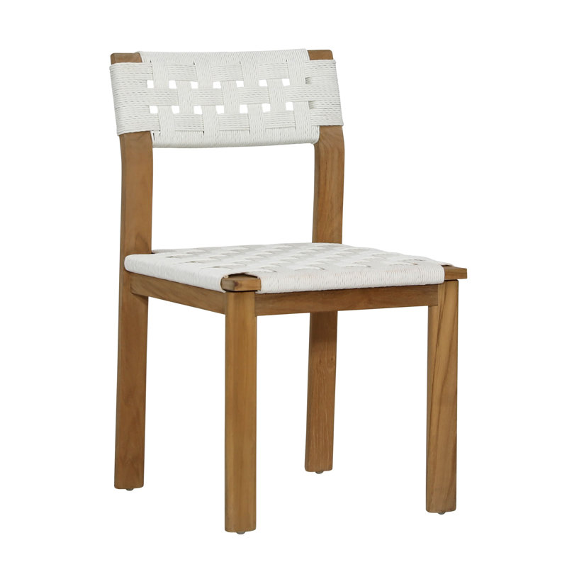 Chaise d'extérieur en teck Elvia, blanc