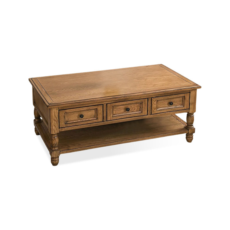 Retro Solid Wood Rectangular Coffee Table, Brown