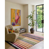 Calla Hand Tufted Wool/Rayon/Viscose Striped Area Rug in Pomegranate/Clementine/Black/White/Green