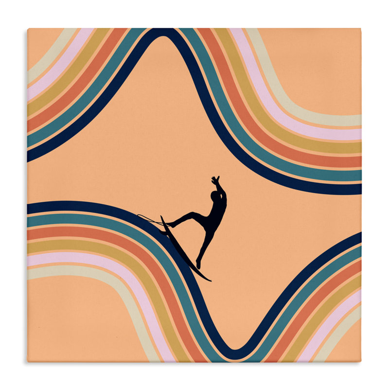Retro Surfer Riding Wave Canvas, design by Ashley Singleton, 36" H x 36" W