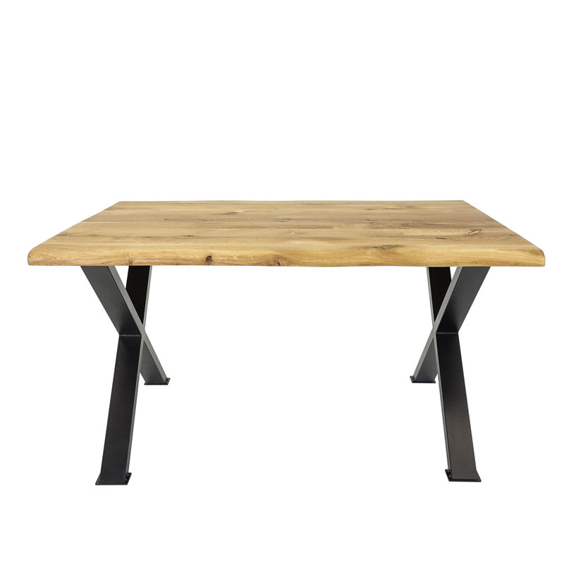 Lamia Oak Solid Wood Top Metal Base Dining Table, 75cm H x 90cm W x 140cm L, Natural