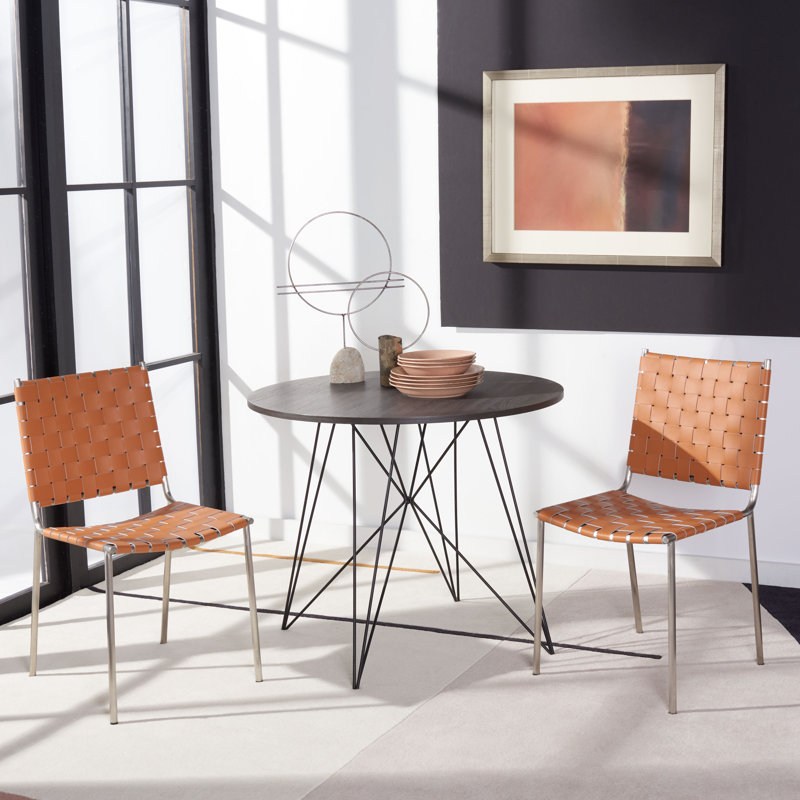 Chaise d'appoint rembourrée Ryland, Cuir véritable cognac, Argent