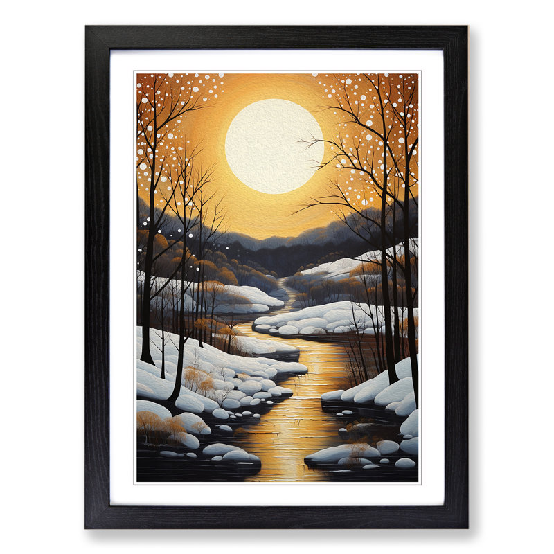 Winter Landscape Contemporary - Single Picture Frame Print on Wood, 34cm H x 25cm W x 2cm D, Black