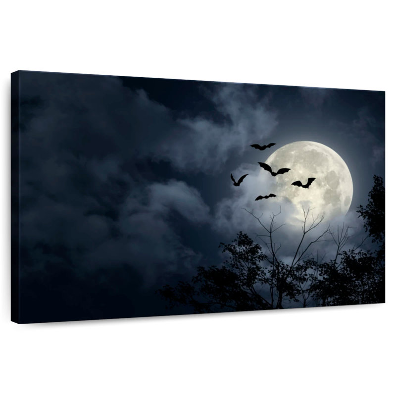 Brampt, chauves-souris volantes et pleine lune, H 26 po x l 39 po