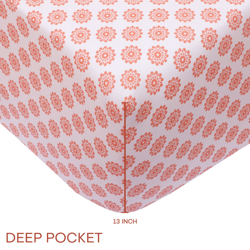 Ensemble de draps 100% coton 200 fils, Double, Corail Mandalas