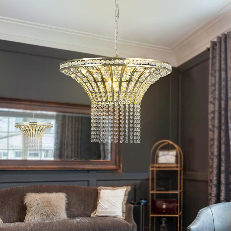 23.6"  8-Light Wide Crystal Waterfall Chandelie