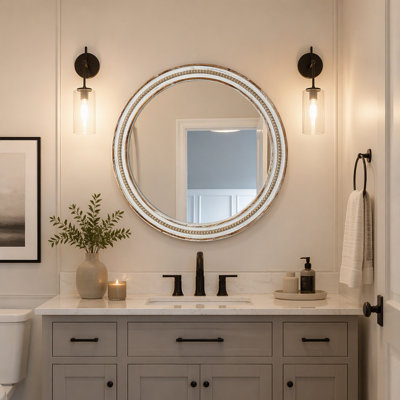 Beaded Wooden Round Wall Mirror