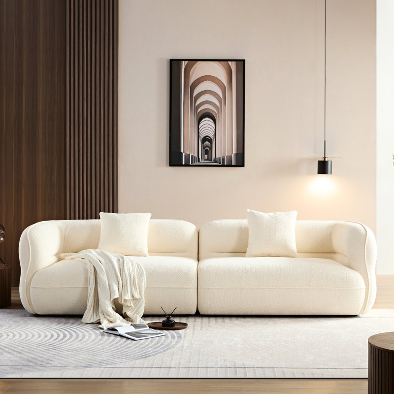 Modern White Sectional With Fabric And High Density Sponge Inner Filling Resilient Solid Wood Frame Textile