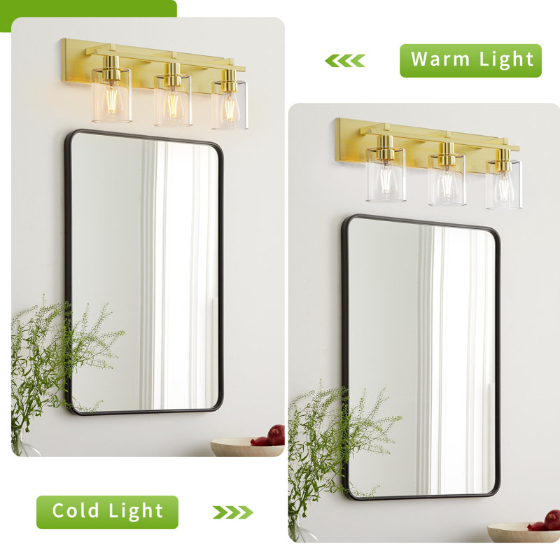 Passyunk Vanity Light, 3, Clear, Brushed Gold