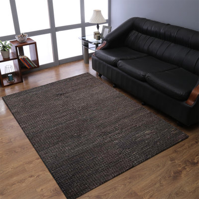 Kenshawn Hand Woven Jute Eco-Friendly Solid Area Rugs - 6' x 9', Rectangle, Charcoal Color, Plain Solid Design, Low Pile, Natural Fiber, Outdoor Indoor Handmade Area Rugs for Living Room, Bed Room