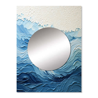 Blue and white modern waves of the Coast I - Coastal Unique Wall Mirror, Blue Mirror, Printed Metal Art