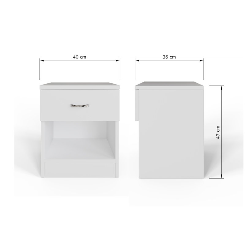 40cm W Manufactured Wood Bedside Table, White