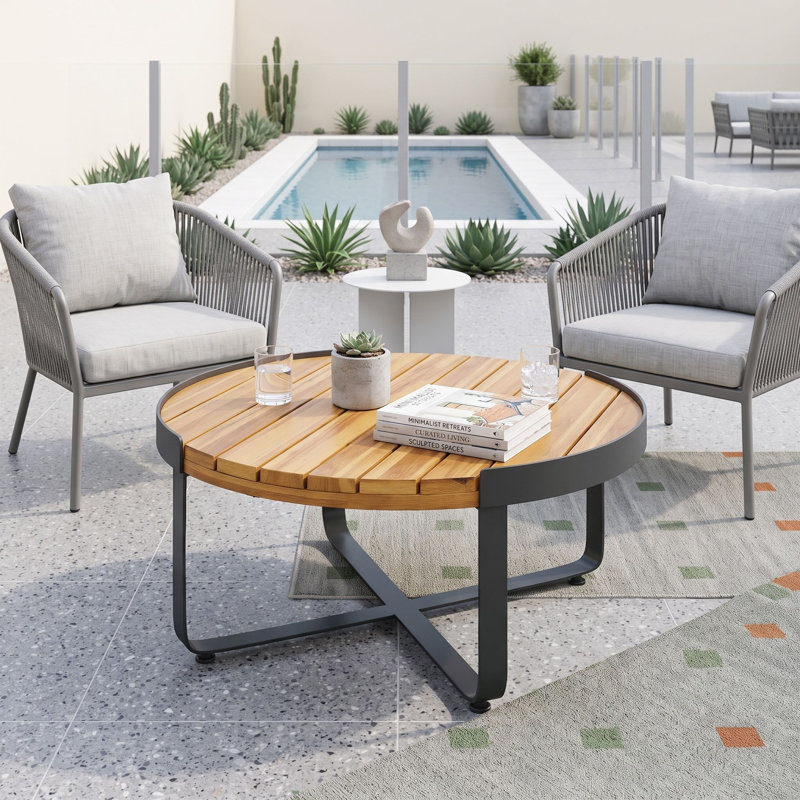 Table d'extérieur moderne en métal de style industriel avec piètement en croix