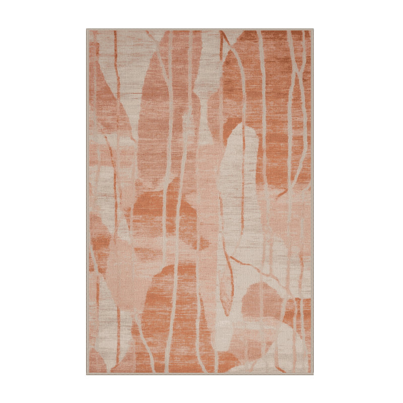 Machine Washable Abstract Beige Area Rug, Rectangle 6' x 9'