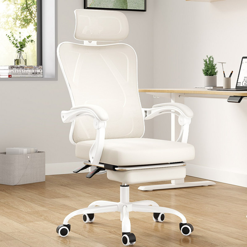 Ergonomic Office Chair With Footrest, Mesh Office Desk Chair With Headrest, High Back Computer Chair With Adjustable Lumbar Support For Home Office Study Room Bedroom