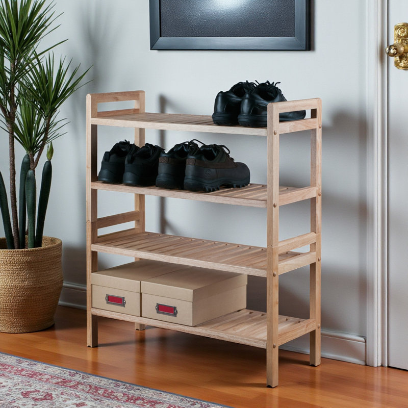 Brighouse Natural Finish Solid Wood 4-Tier Stackable Shoe Rack Set, 31.83" H X 26.96" W X 10.57" D