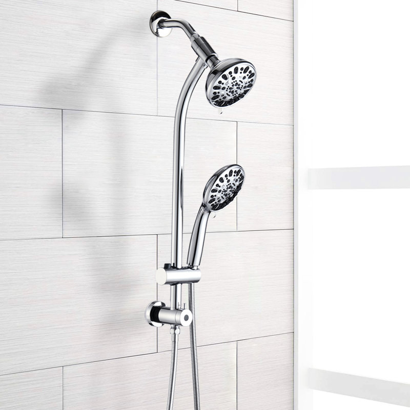 7-setting Dual Shower Head Spa - Stainless Steel Slide Bar , Abs Head, Wall Mounted, Corrosion , 1.8 Gpm Flow Mounted Bar, 7 Function Rain, , Rate, 59" Hose