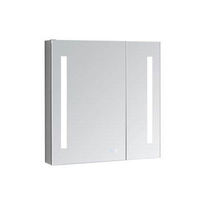 Bleckley 30" W x 30" H x 5" D LED Medicine Cabinet with Defogger, Electrical Outlets, Digital Clock, Dimmer, Adjustable LED 3X Magnifying Mirror
