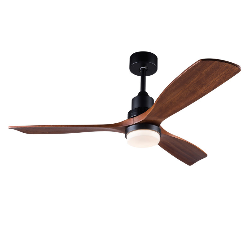Hot Ventilateur de plafond noir moderne de 52 pouces avec lumière et 3 pales en bois massif avec moteur à courant continu réversible à télécommande