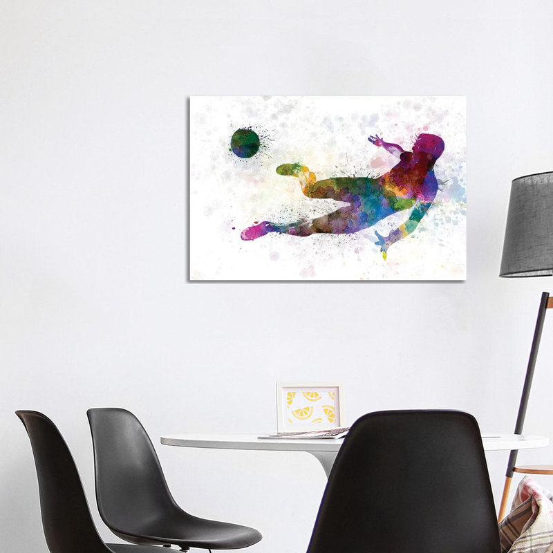 Man Soccer Football Player Flying Kicking II 1 Piece Wrapped Canvas Painting, 101.6 cm H x 66.04 cm W