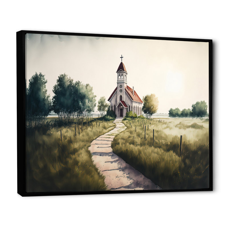 «Winding Path To Church III», art mural sur toile, H 30 po x l 40 po x P 1,5 po, Toile à cadre flottant noir