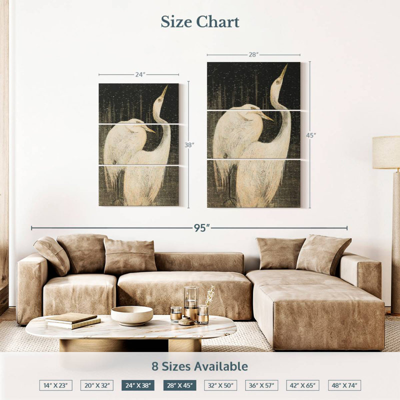 Brampt Twee Zilverreigers, 38" H x 24" W