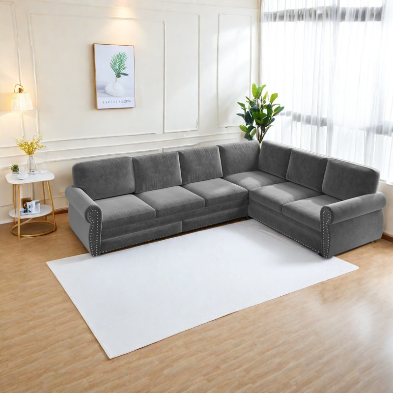 Canapés d'angle à compression, lit gigogne en chenille de 118 pouces, style moderne, Grey 1