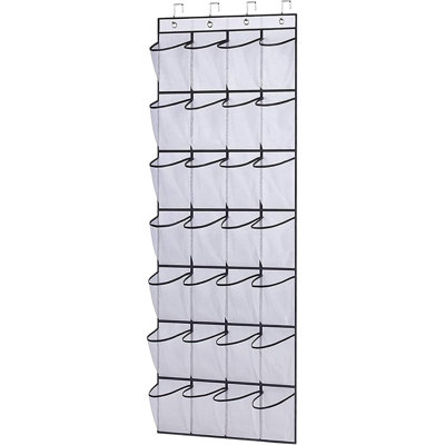 Range-chaussures suspendu au-dessus de la porte avec 28 grandes poches en filet et porte-chaussures, blanc