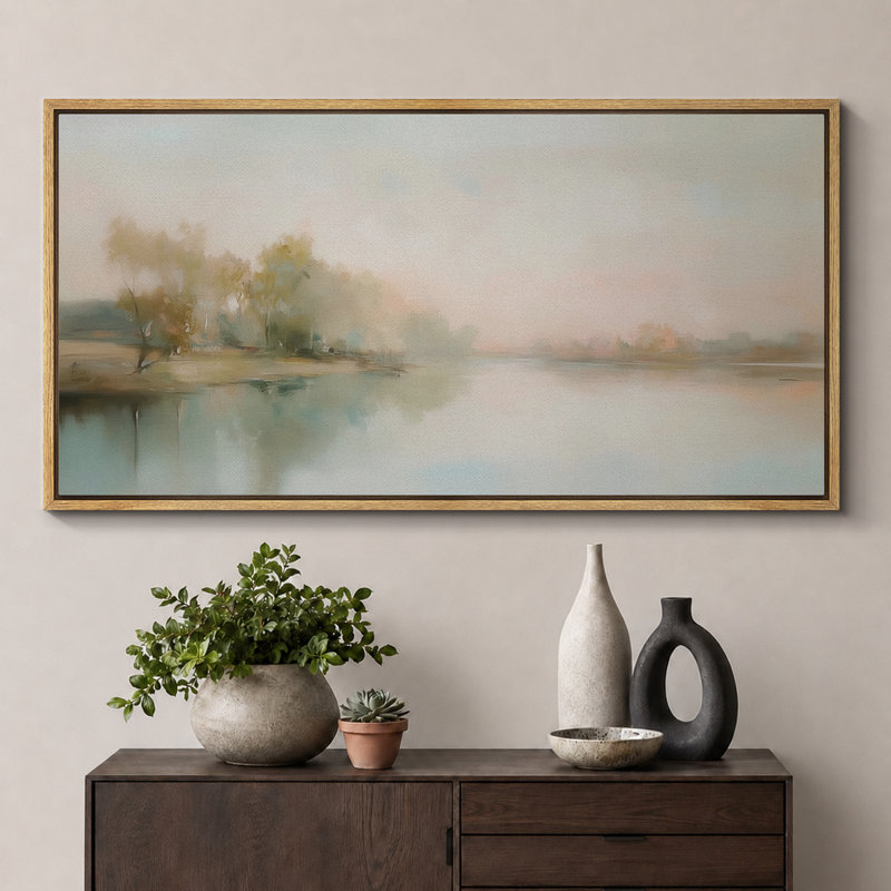 Art abstrait de paysage de lac, photos murales de Sereny campagne verte, impression numérique sur toile giclée sur toile