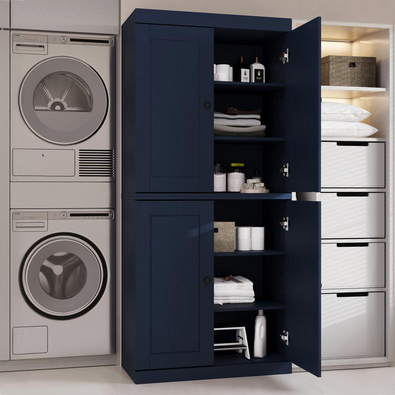 Armoire de rangement pour salle de bain et de buanderie 100% en bois massif Palace Imports, portes à panneaux surélevés, tablettes réglables, largeur 32 po, hauteur 71,5 po