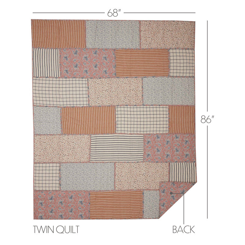 Navy and Gold Cotton Patchwork Twin Quilt