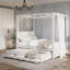 Lit plateforme double à baldaquin avec lit gigogne et trois tiroirs de rangement, beige-1915535271