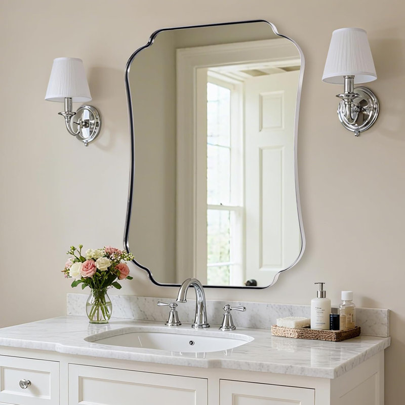 Miroir de salle de bain Contemporary Cadre en acier inoxydable, Chrome poli, 36 po x 30 po