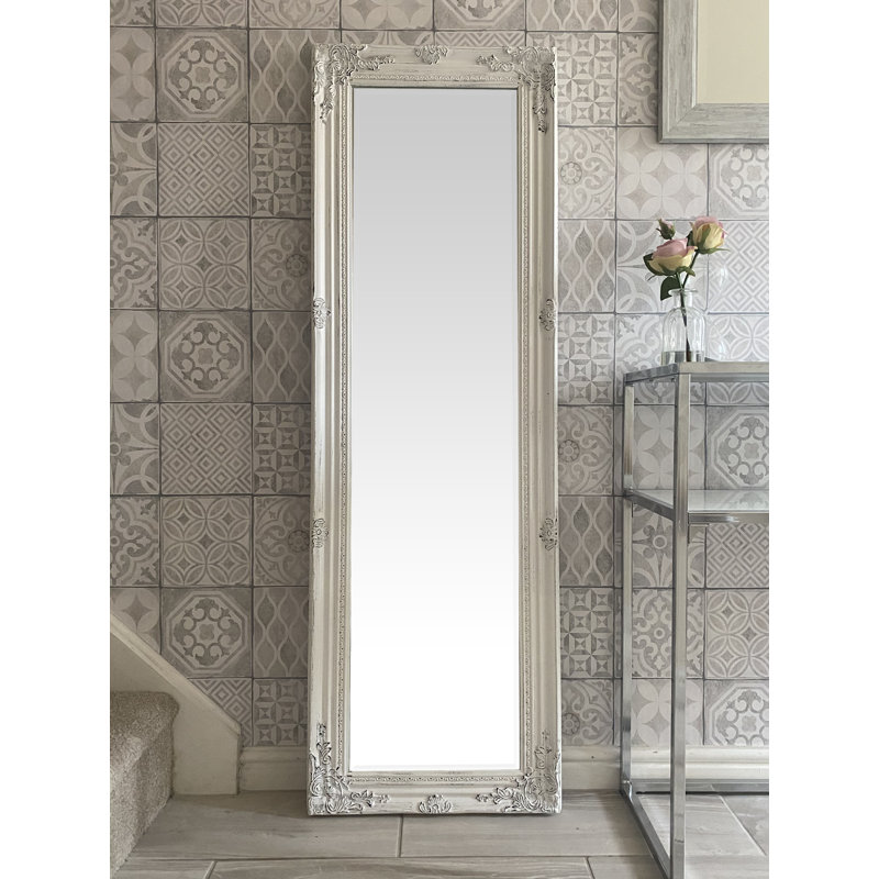 Sade Tall Solid Wood Framed Wall or Dressing Mirror, Antique White