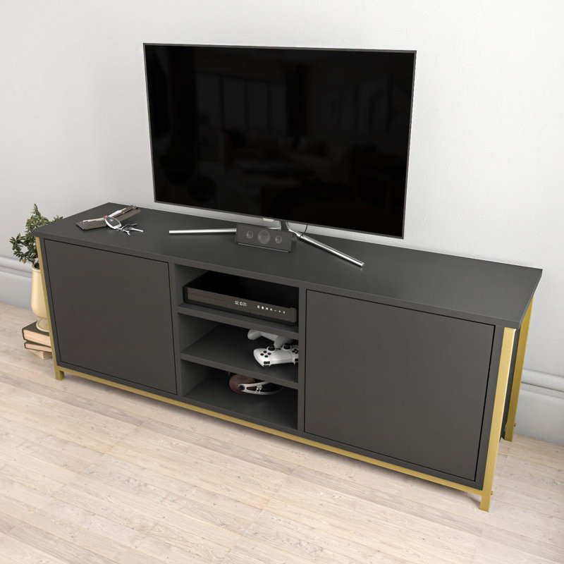Meuble télé, Gris/doré