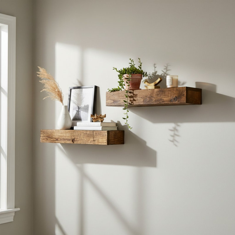 Tablette flottante en bois de pin massif 2 pièces Feumore, Brun foncé, H 3,75 po x l 24 po x P 6 po
