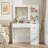 Borko Makeup Vanity With Lights,Vanity desk with Mirror and Power Outlet,Dresser Table with Drawers and Open Shelves-1784453613