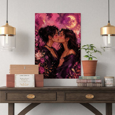 Canvas Wall Art Romantic Lesbian Couple Art Print Moonlit Floral D Vintage Poster Print Home Decor