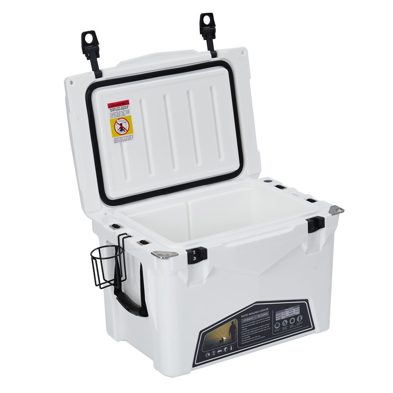 Outdoor Portable Hard Sided Cooler Box, 19L/20Qt with 5-Day Ice Retention, Built-in Drain Plug, Bottle Opener & Fish Ruler for Camping Travel