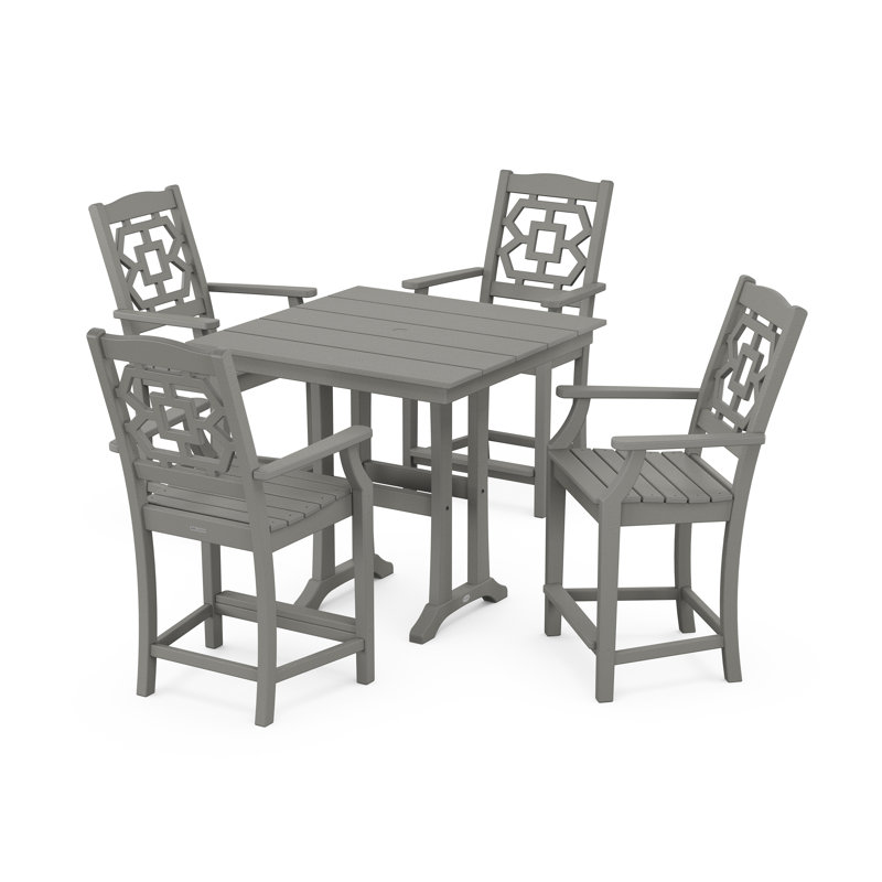 Martha Stewart by POLYWOOD Chinoiserie 4 - Person Patio Dining Set with Square Table, Slate Gray