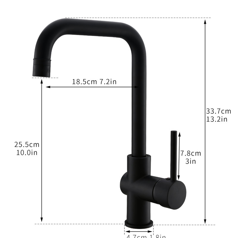 Robinet de cuisine 1 trou noir à poignée simple pour restaurants et maisons