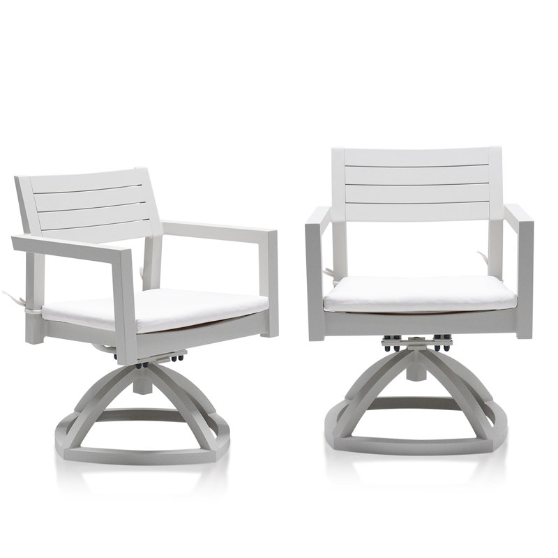 Chaise de salle à manger pivotante d'extérieur en aluminium avec coussin Sunbrella (ensemble de 2)