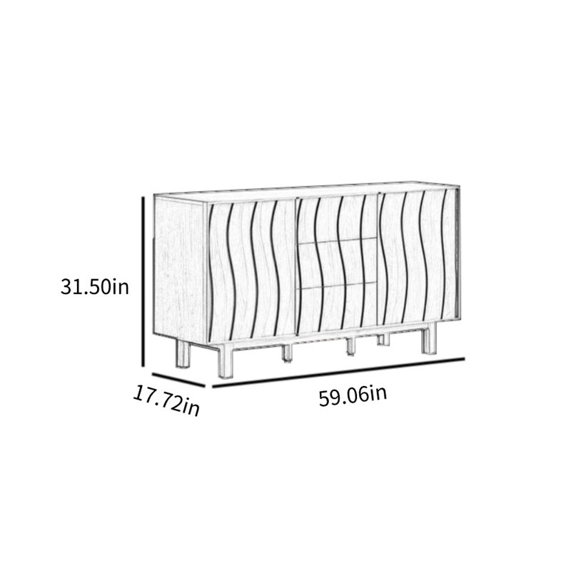 Buffet décoratif Mid Mid Antique, H 31,5 po x l 59,06 po x P 17,72 po