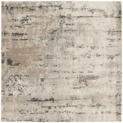 Tapis beige / gris en polyester / polypropylène tissé à la machine Addie