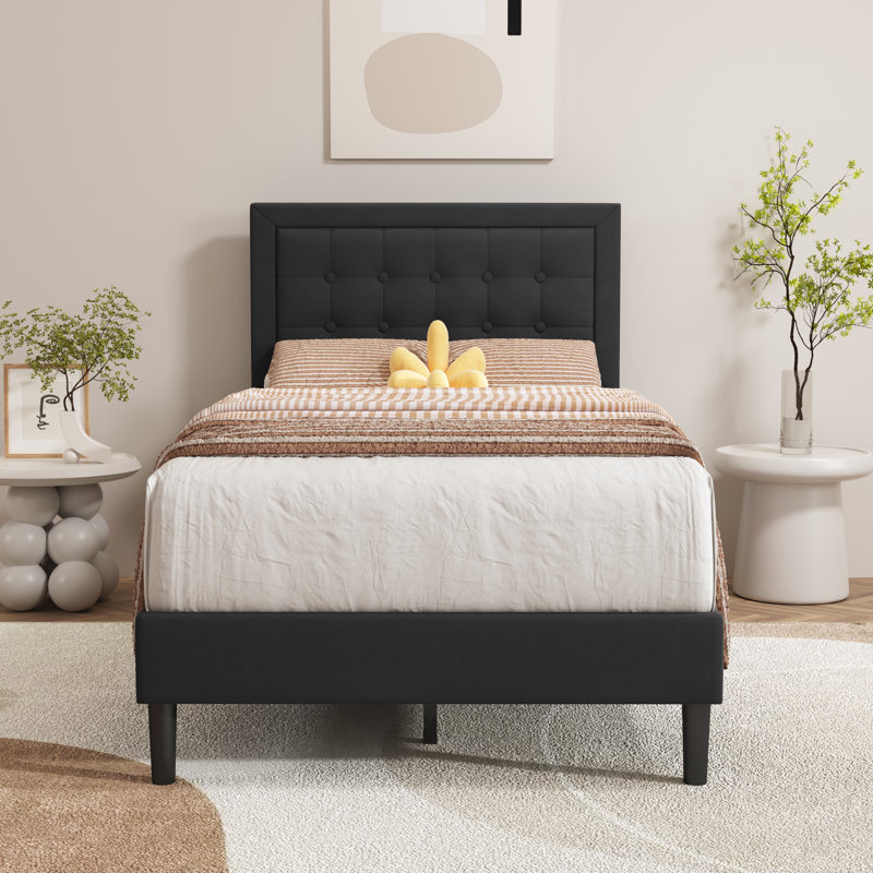 Anghelina Upholstered Platform Bed, Twin, Black