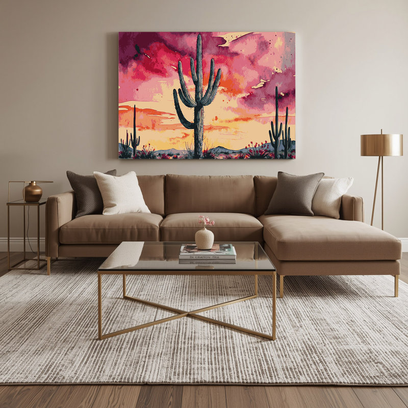 «Southwestern Plants Saguaro Cactus 190», art mural sur toile orange, H 16 po x l 20 po