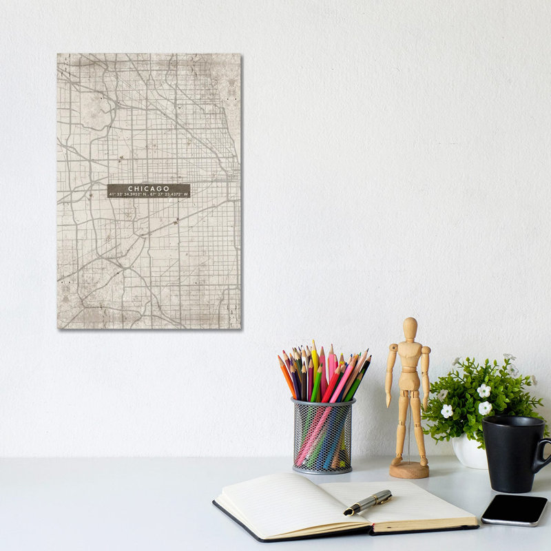 Chicago City Map Abstract 1 Piece Wrapped Canvas Wall Art, 30.48cm H x 20.32cm W