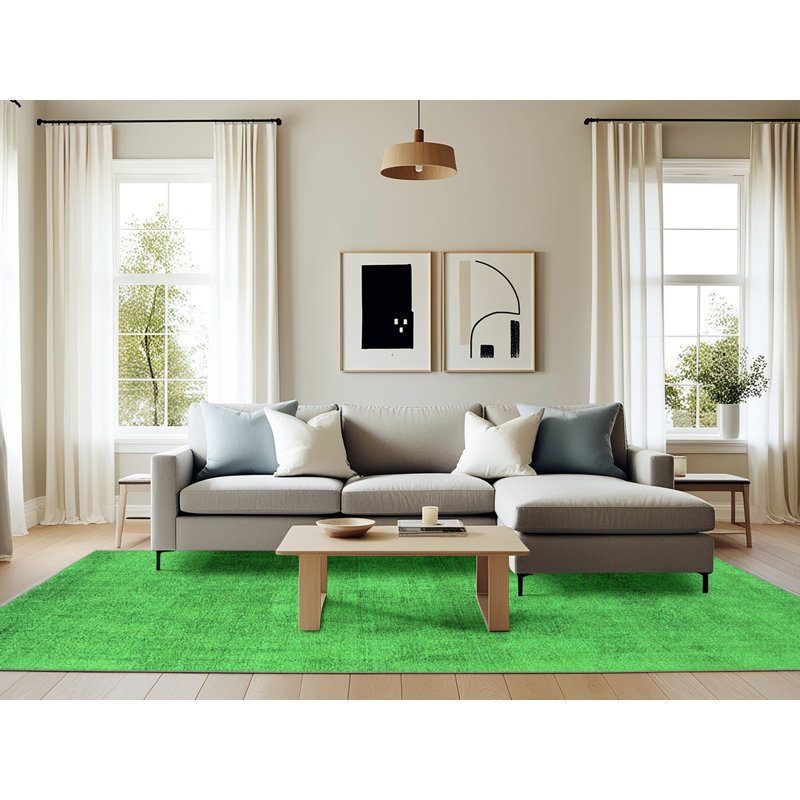 Tapis vert / blanc en chenille / polyester tissé à la machine Elica, Rectangle 6 pi x 9 pi